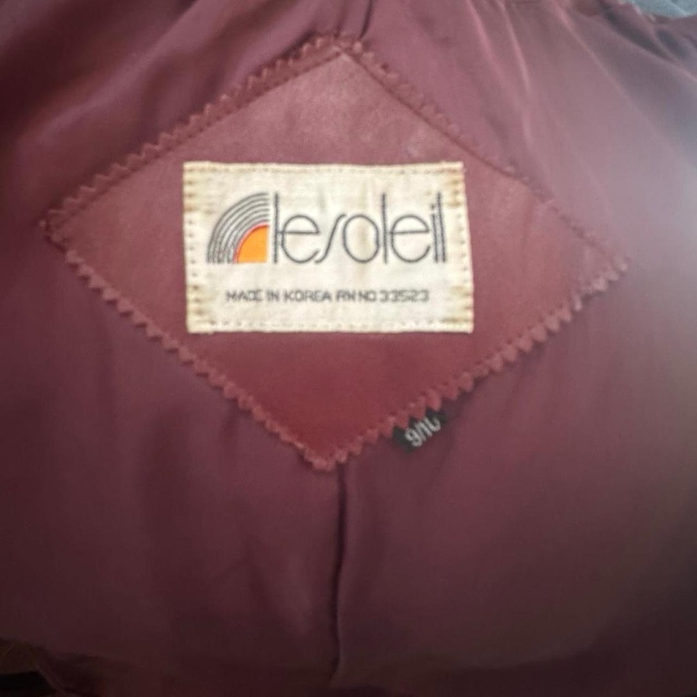 Vintage Le Soleil Burgundy Leather Trench Coat with Hood | XS-S - Picture 7 of 8